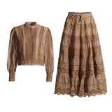 Court Retro Style 2025 Summer New Round-Neck Lantern Sleeve Shirt Plaster With Half-Dress Suit Woman