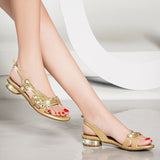 New Flat-Soled Sandals Women Wear High Heels Golden Water Drill Bohemian Diamond Beach Women's Shoes Coarse High Quality Shoes