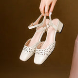 Size Women's Shoes Wrapped Head Thick Heel One-Word Sandals Women 2025 Summer New Low Heel Women's Shoes High Quality Shoes