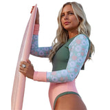 New Swimsuit Solid Color Print Splicing Long-Sleeved Surfsuit Sexy Bareback Swimsuit Woman Swimsuit DJPT