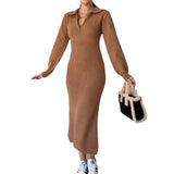 Women's Clothing 2024 Autumn New POPL Collar Zipper Long-Sleeved Ass Dress Women