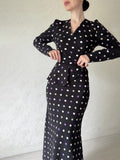 Chic French Wave Dot Dress Temperament V-Necked Hip Dress Tice With Waist Display Skinny Bottom Skirt