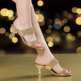 The Summer Of 2025, The New Water-Drilled Cool Slippers Women's High-Heeled Shoes Temperament Diamond Slippers Fashion Flip-Flops High Quality Shoes