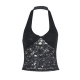 Autumn 2025 New Hanging Neck Top Sexy V-Neck Lace Babes Waistcoat Woman DJPT