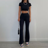 Autumn 2025 New Women's Clothing Fashion Style Casual Solid Color Buff Short Sleeve Trousers Set DJPT