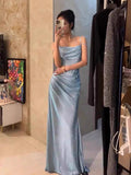 Mermaid Spaghetti Straps Blue Sequin Prom Dresses Birthday Outfits With Ruffle SD1139