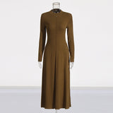 Famous Style Dress 2025 Summer New Round Collar Knitted Waist Solid Color Dress Woman