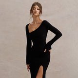 Autumn 2025 New Bag Ass Dress Temperament Sexy Body-Slanted Shoulder Open Skirt Dress Woman DJPT