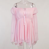 Strapped Waist Horn Sleeve Dress Set Women's Summer Sexy Commuting Skirt DJPT