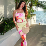 Women's Summer New Flower Printd Sling Sling Bag Suit Two-Piece Casual Set DJPT