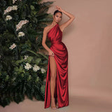 Single-Shoulder-Singed-Faced Sexy Open Fork Dress Dress New Temperament Dress Woman DJPT