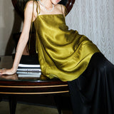 Zhao Sanguanjin Green High-End Sling Skirt One-Word Shoulder Loose Dress 2024 New