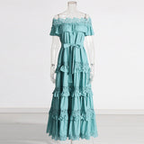 Court Style 2025 New Heavy Industry Lotus Leaf Side Shoulder Shoulder Lace Dress Solid Color Dress Woman