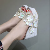 Cool Slippers Shop Hundred Korean Version Of Fashion Beaded Flowers Summer Transparent Slope And Thick Bottom Slippers High Quality Shoes