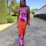 Positioning Print Medium Long Bag Hip Dress Sexy Breast Repair Dress Summer HZ0628