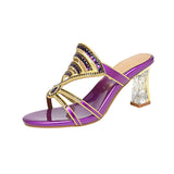 Drill Sandals Summer New Women's Cool Slippers With Fashion Crystal Coarse Heel High Heels Wear Women's Slippers Anti-Slip High Quality Shoes