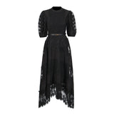 Temperament Fashion Elegant Style Dress 2025 Summer New Round Collar Bubble Sleeve Lace Waist Dress Dress Dress Dress