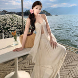 Atmosphere Feel Seaside Vacation Bra Hanging Neck Sling Suit Skirt Swing Flowing Long Skirt