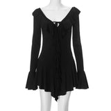 Women's 2024 Lotus Leaf Edge Tie Rope Horn Sleeve Dress DJPT