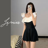 New Body Swimsuit Women Covered Thin Hot Spring Swimsuit 2025 Fashion Dress Black And White Pure Desire Swimsuit DJPT