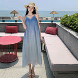 Seaside Resort Wind Gradient Sling Dress Women's New Sleeveless Beach Dress Folds