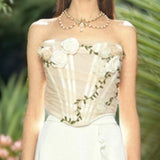 New Romantic Flowers Decorated With Fish Bone Thoracic Coat With Lotus Leaves Side Boiling Fish Tail Half Skirt Set