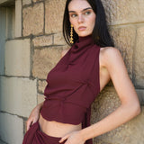 Women's Solid Color Hanging Neck With Large Bare Back Sexy Hot Girl Short Top DJPT