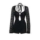 Autumn 2025 New Temperament Sexy Lace Long-Sleeved Conjoined Shorts Woman DJPT