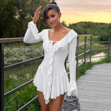 Women's 2024 Lotus Leaf Edge Tie Rope Horn Sleeve Dress DJPT