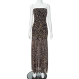 New Women's Chest-Shape Leopard-Print Net Yarn Stitched Dress DJPT