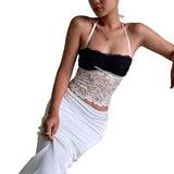 Sexy Hanging Neck Lace Blouse 2025 Summer New Umbilly Slinged Woman DJPT