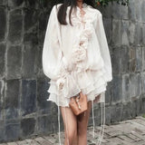 Goddess Fan French Lotus Leaf Side Dress Korean Sweet And Spicy Atmosphere Flower Lantern Sleeve Fairy Dress