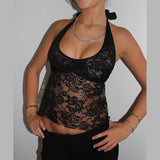 Sling Lace Hanging Neck Short Top 2025 Summer New Hot Girl Sexy Vest Woman DJPT