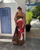 Women's Clothing 2024 Summer New Printed Chest Exposed High-Rise Dress DJPT