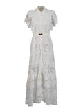 Temperament Fashion Elegant Style Dress 2025 New Collar Embroidery Sleeker Sleeker Summer New Long Dress Woman
