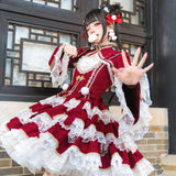 Teased Original Pyrotechnic Year Lolita Girl Lolita Blouse Sling Skirt Sweet Dress Set 6957