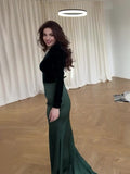 Autumn Fashion Temperament Velvet Splicing V-Neck Intellectual Belt Long Dress