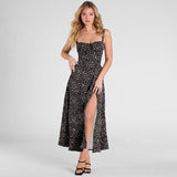 Women's Clothing In Front Of The Sleeveless Breast Strap Slings Broken Flowers Fork Dress DJPT