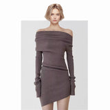 Simple Style Knitted Dress 2025 Spring New Word Collar Curved Knit Dress Woman