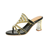 Drill Sandals Summer New Women's Cool Slippers With Fashion Crystal Coarse Heel High Heels Wear Women's Slippers Anti-Slip High Quality Shoes