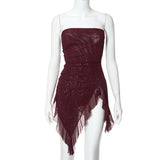 Women's Clothing 2024 New Solid Color Repair Irregular Lotus Leaf Side High-Waist Net Yarn Top DJPT