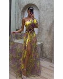 Women's Explosive Flower Slant Shoulders Big Smash Flower High-End Dress HZ0628
