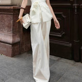 Sanguan White Rose Set 2024 New Single-Breasted Breast-Wear Flower Top High-Waisted Broad Leg Trousers
