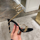 Drill Snake-Shaped Winding Belt Hollow Thin Heel Sandals Women Feel Toe Ring Feet High Heels High Quality Shoes