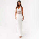 Women's Sleeveless Back U-Neck Lace Splicing Body Hanging Neck Dress DJPT