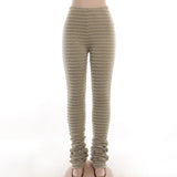 Knitted Striped Sexy Trousers Women Summer Fashion High Waist Pickpoo Slacks DJPT