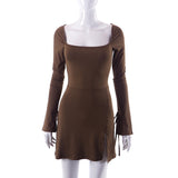 Women's Autumn New Square Sleeves Cuffed With Open-Prong French Dress DJPT
