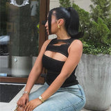Summer 2025 New Women's Clothing Hottie Sexy Hollow Imitation Cowboy Vest Top Girl DJPT