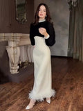 Temperament Famous Heben Wind Pearl Collar High-End Feeling Repair Wool Dress