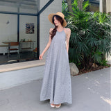Retro Hanging Neck Stripe Sling Dress Women Summer Sexy Bare Back Strap Long Skirt Loose A Word Skirt